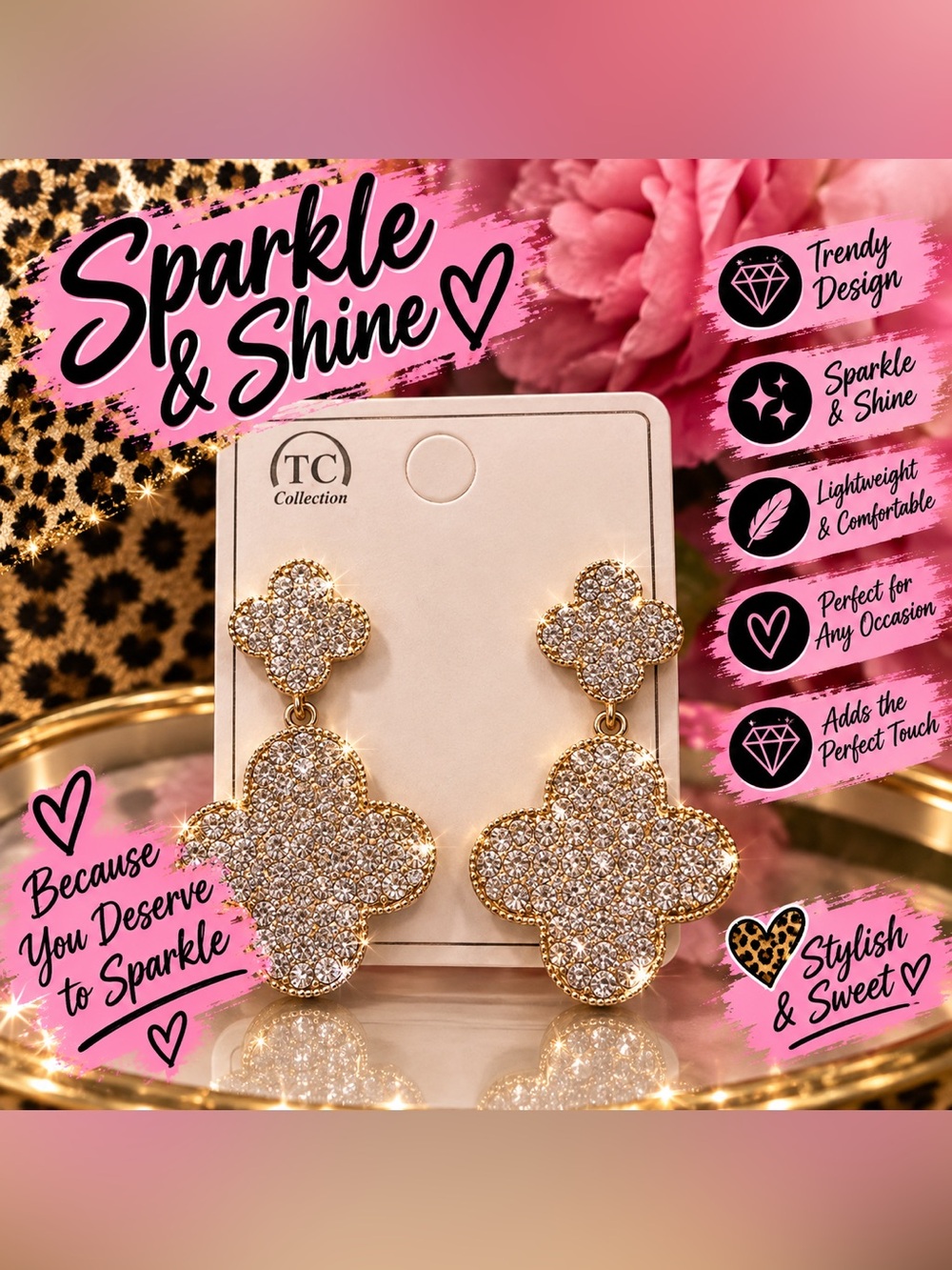 β¨ NEW β¨ Gold Crystal Clover Dangle Earrings β¨